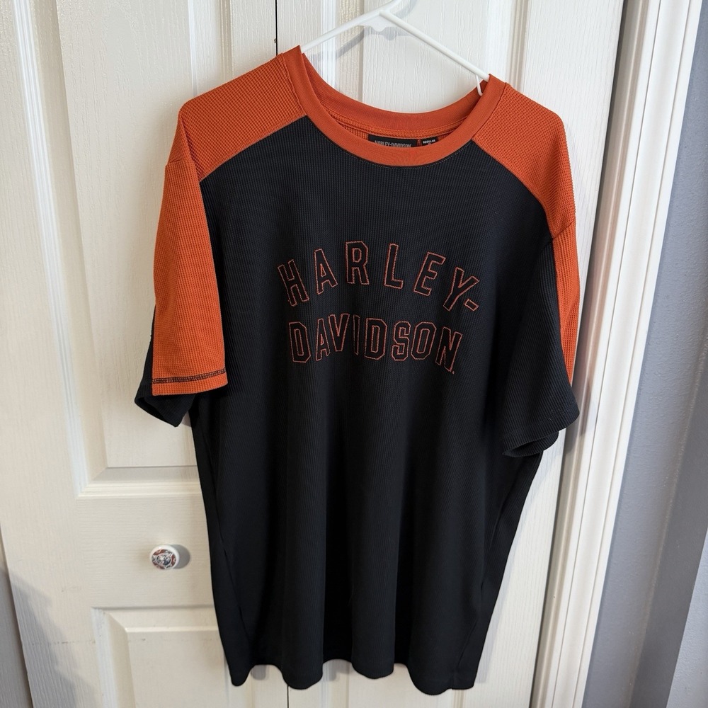 Harley Davidson Waffle Knit Embroidered Logo Short Sleeve Men's Size XL Biker